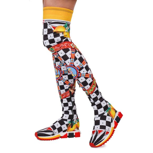 Dolce & Gabbana - Carretto Lemon Sneaker Boots SORRENTO Black Yellow White 39 - Picture 3 of 5